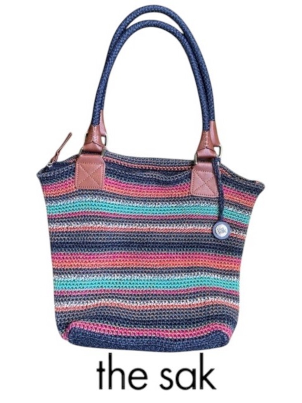The Sak Striped Boho Crochet Tote in Blue Multicolor